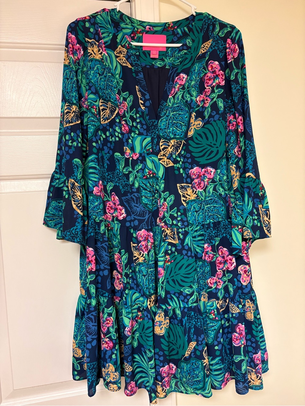 Lilly Pulitzer Navy Floral Tunic Dress with Pink, Teal & Yellow Accents